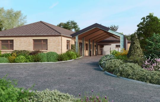 Refurbishment project computer generated image of the new entrance canopy and patient entrance.